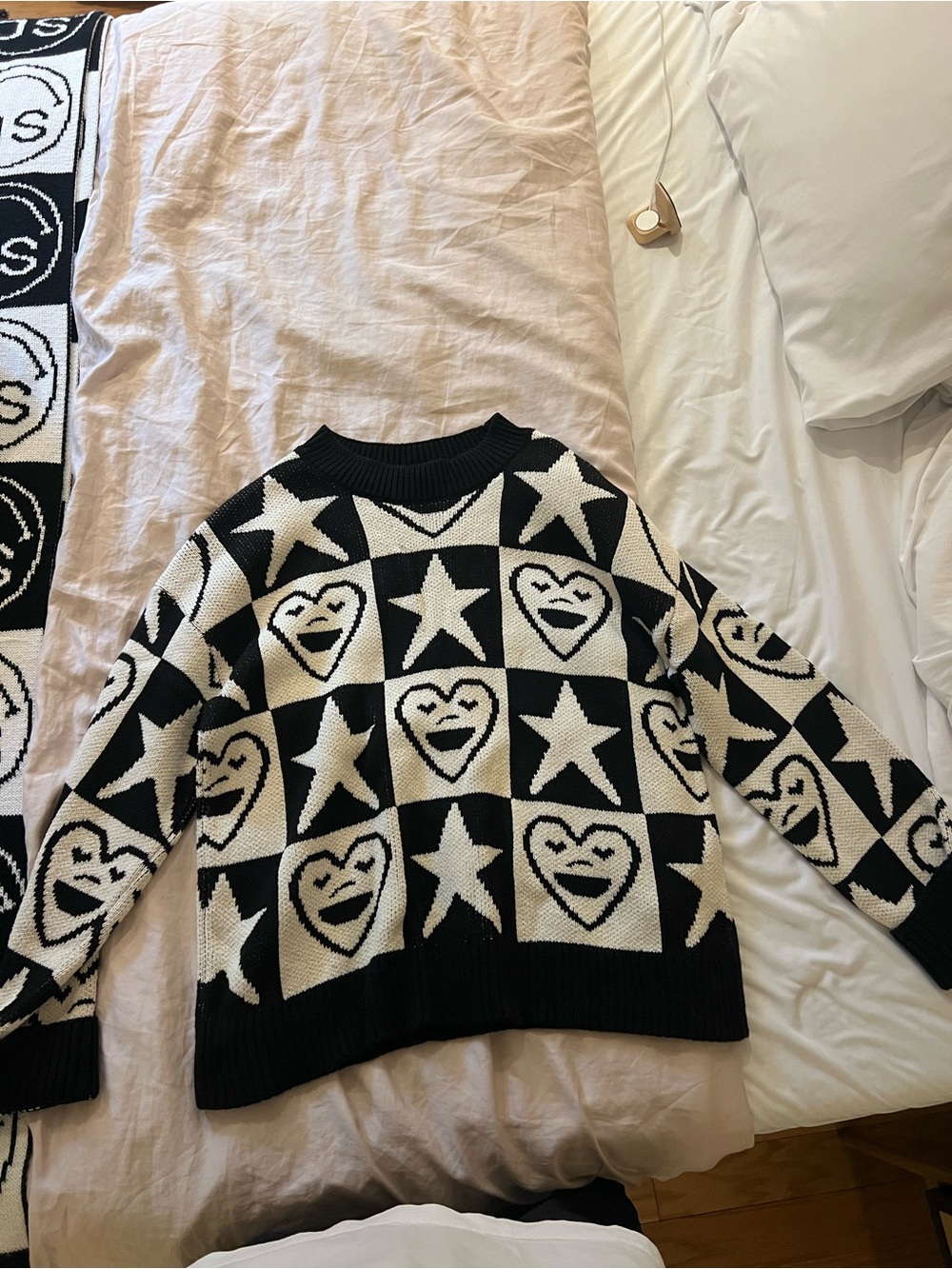 Zara Black and White Heart & Star Knit Sweater